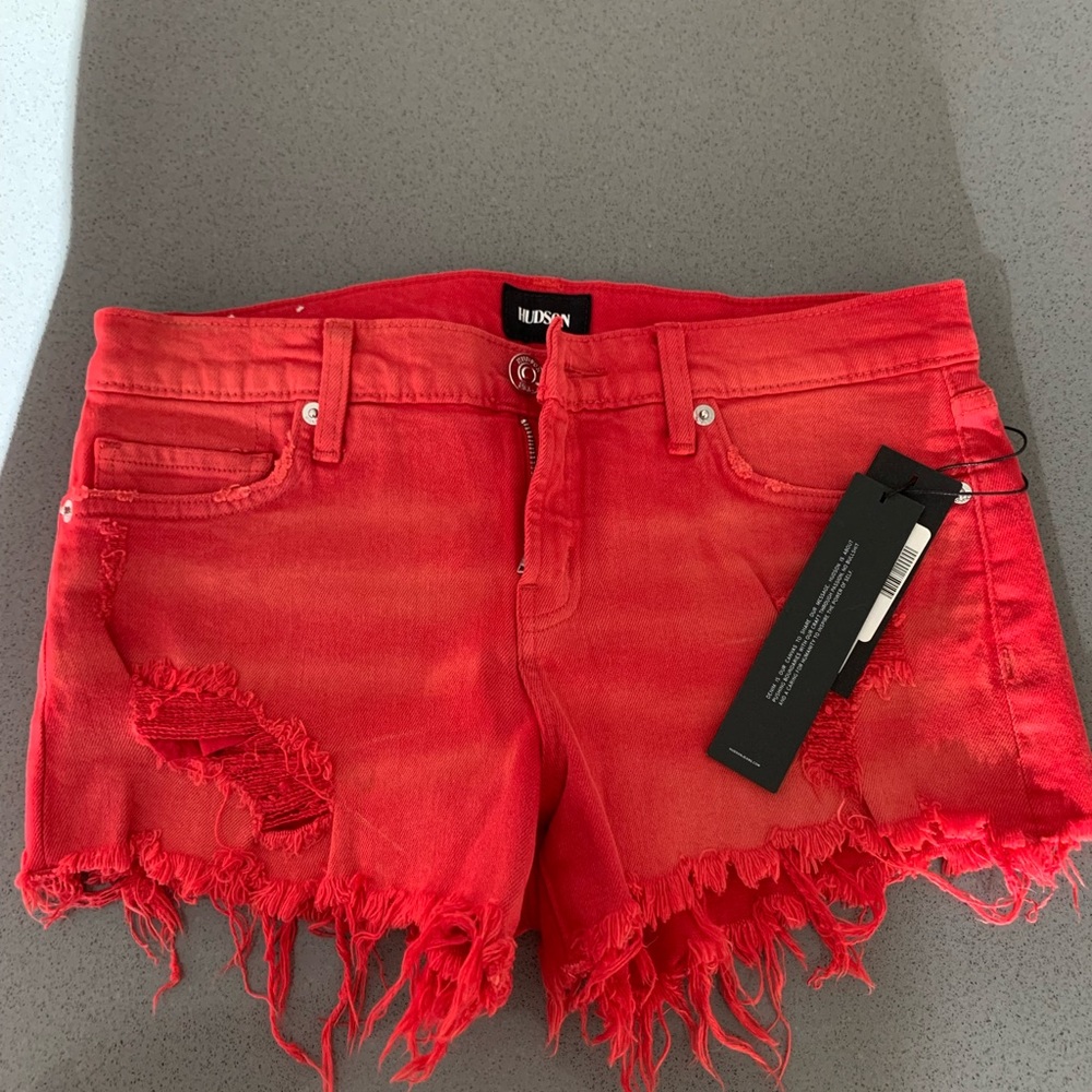 Red Hudson Jeans Frayed/Distressed Cutoff Shorts (26)